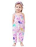 Lindanina Toddler Girls 2-3T Dinosaur Clothes Jumpsuits Kids Romper Summer Outfits Cute Adjustable Tie-Up Strap One Piece Sleeveless Soft Casual Jumper with Pocket Headband Birthday