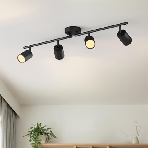 LVWIT Plafonnier LED 4 Spots, Luminaires d'Intérieur GU10 Noir Gi...