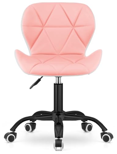 Image of Amazon Brand - Umi Home Swivel Height-Adjustable Faux Leather Office Computer Study Desk Chair for Salon, Spa in Light Pink Leather & White Color