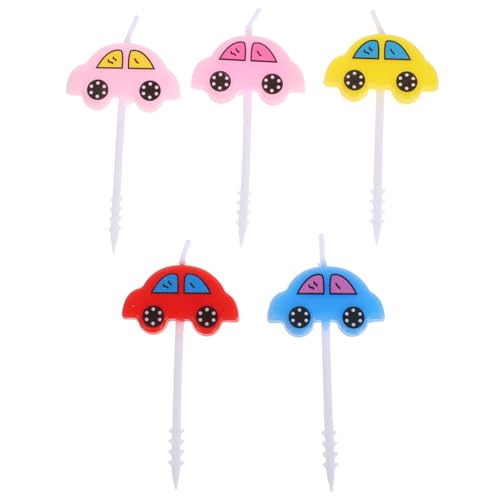 Amosfun - Amosfun 5-Piece Children's Birthday Candles - Cartoon Car Cake Toppers & Picks - Flameless, Non-Toxic, Multicolor