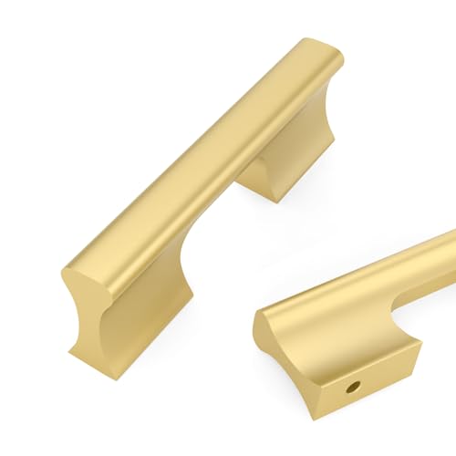 10個パック 3インチ(76mm) つや消しゴールドキッチンキャビネットハンドル、キャビネット取っ手、キッチンハードウェア、食器棚ハンドル、引き出し取っ手