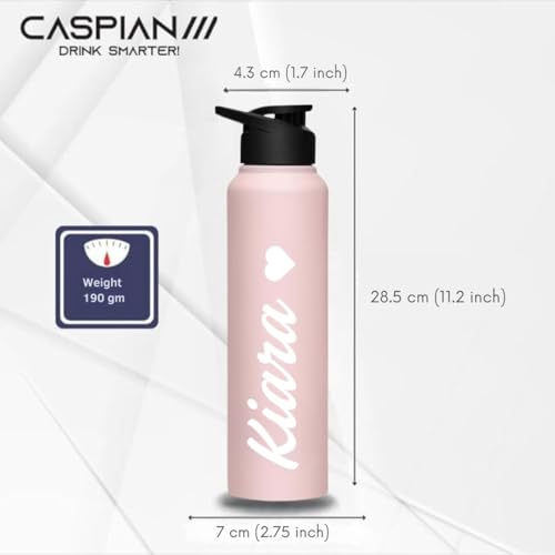 Image of CASPIAN / / / Hike Stainless Steel Customize Sipper Water Bottle| Leak Proof Thunder for Fridge Home Office Travel School Kids Boys Girls Adults Sports Gym Yoga (CUS-Light Pink 1 Litre, Set of 1)