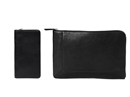 VMA All in One Travel Wallet/Passport Holder Genuine Leather -Passport Holder +cash/tickets/ID/Boarding Pass + LAPTOP SLEEVE 13'-14' Laptop MAC/DELL/ASUS/HP (TRAVEL COMBO - BLACK)