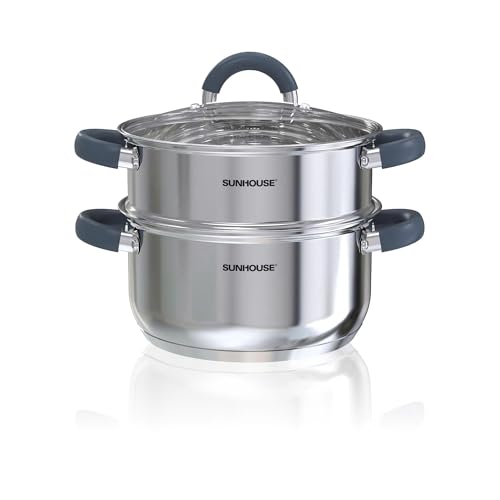 Sunhouse 3 Quarts Steamer Pots With Lid, 2-Tier Multipurpose Stainless Steel