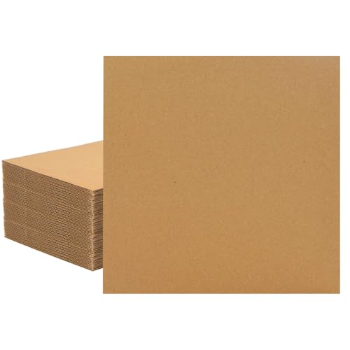 Image of 50 Pack 12x12 Inch Brown Corrugated Cardboard Sheets, Corrugated Cardboard Filler Insert Sheet Pads for Mailing, Pack Shipping, Cardboard Backing, Craft Card Board