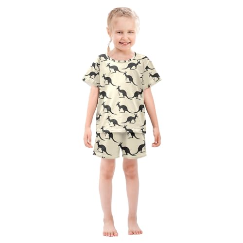 ALAZA Kangaroo Silhouette Funny Pajamas Set Short Sleeve Cotton Sleepwear Summer Pjs 2 Piece 5-14Y3