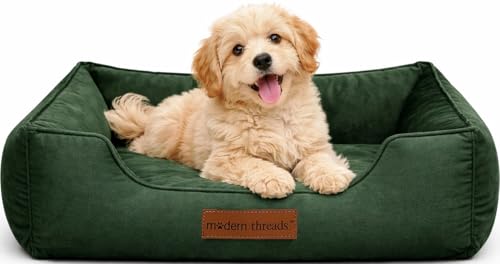 Image of Modern Threads Luxury Dog Bed - Comfortable Tufted Velvet Cushion for Small to Large Dogs - Machine Washable - Durable & Cute Sleep Space for Pets - Pamper Your Pet with Cozy Beds - Forest Green