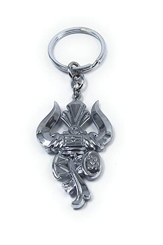 Auspice Lord Shiv Shankar Trishul Damru Om Double Side Metal Keychain and Keyring (Silver)