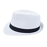 Unisex Classic 1920s Fedora Hat Short Brim Panama Trilby Hat Summer Beach Cap for Men Women (US, Alpha, Large, X-Large, White)