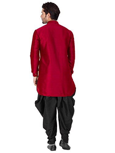 Image of VM Men's Maroon Silk Blend Kurta and Dhoti Set VMMUK001MAnCDBL 36