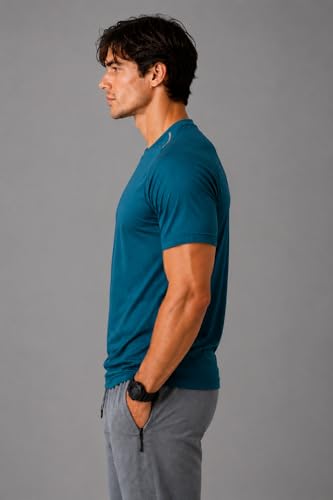 Image of Men's Teal Blue Performance T-Shirt, Quick Dry, 2-Way Stretch, Lightweight, Reflective Detailing, for Gym, Running & Training