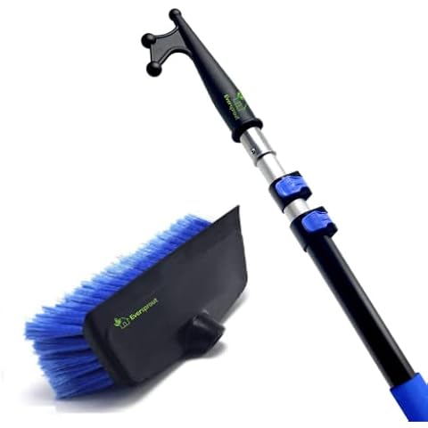 EVERSPROUT 5-to-12 Foot Boat Hook & Scrub Brush Kit (15-20 Foot Reach) | Soft-Bristle Deck Brush with Built-In Bumper Prevents Scratching | Durable Lightweight 3-Stage Extension Pole | Floating Design Cover