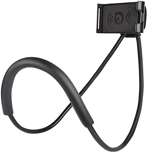 CELLMASTER Flexible 360° Degree Rotation Hanging Neck Lazy Mobile Phone Tablet Holder for 4-6.5 inches for Flexible Duel Clip (Black)