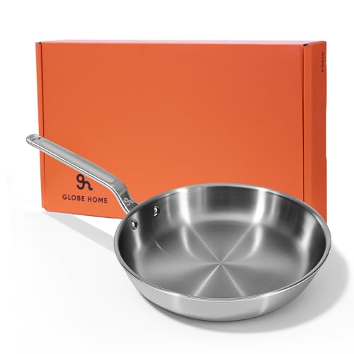 Image of GLOBEHOME 10 Inch Stainless Steel Frying Pan - 5 Ply Stainless Clad Skillet with Aluminum Core, Durable and Even Heating, Professional Cookware for Induction, All Stoves, Oven and Dishwasher Safe