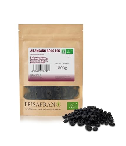 FRISAFRAN - Arándano Rojo Ecológico Seco | Sin Azúcar Añadido | Snack Saludable y Nutritivo | Origen Canada - 200g