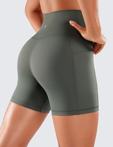 Image of CRZ YOGA Biker Shorts Pockets 5 inch | Naked Feeling, Sleek, Decent Compression, Yoga, High Waisted, for Women