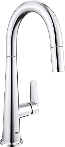 Grohe Veletto Miscelatore Monocomando per Lavello, Cromo, con doccetta estraibile a 2 getti, bocca girevole, Installazione veloce, 30419000