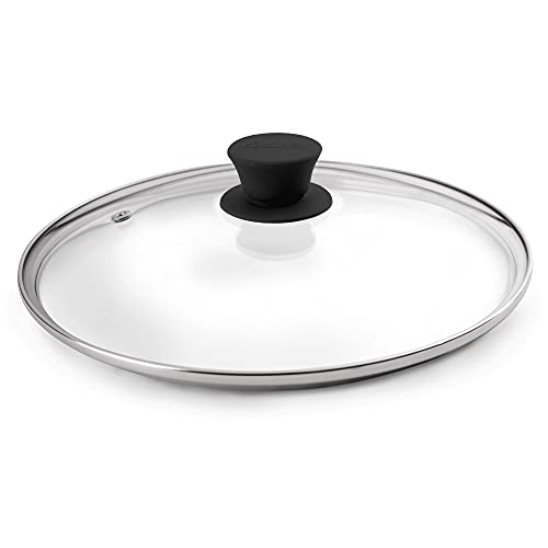Glass Lid with Steam Vent Hole - 10"-Inch/25.4-cm - Compatible with Lodge Cast Iron Skillet Pan - Fully Assembled Universal Replacement Cover - Tempered and Oven Safe - Reinforced Stainless Steel Rim