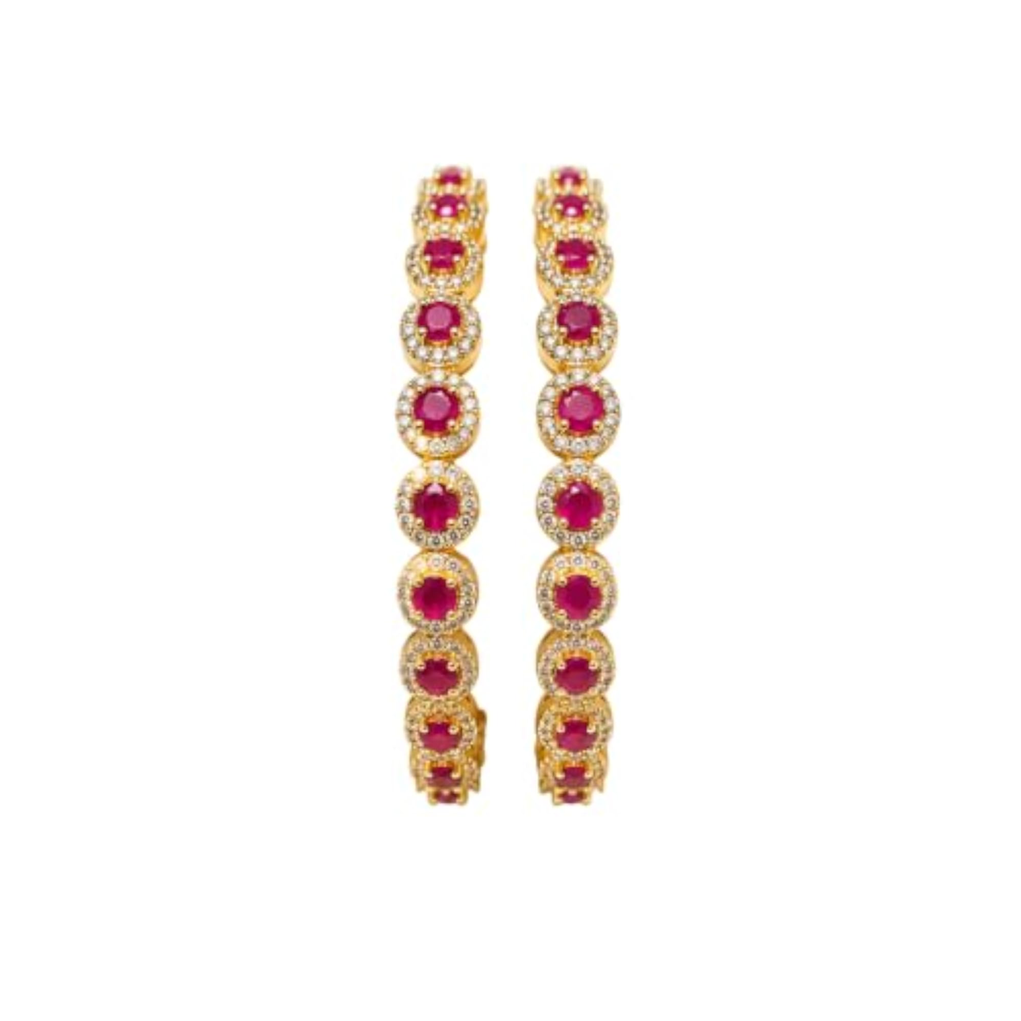 Premium Gold-Plated Ruby Pink and White Zircon Bangle Pair
