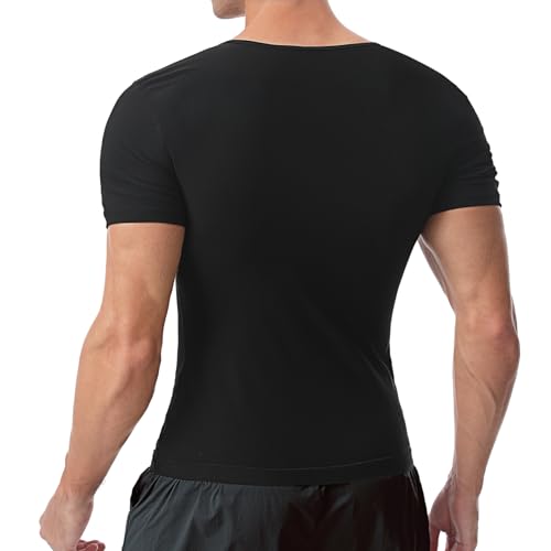 Image of Sauna Suits Shirt for Men,Sweat Enhancer Sauna T-Shirt Short Sleeve Waist Trainer Body Shaper Vest Tank Top Trimmer