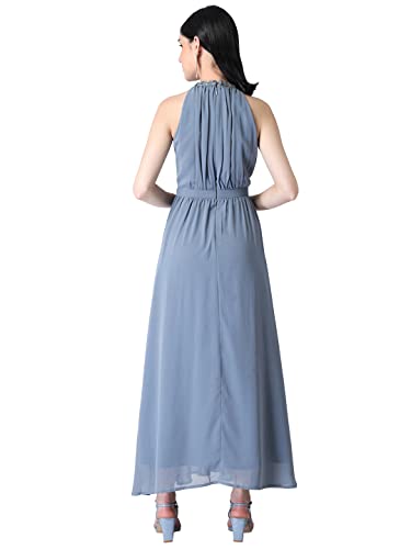 Image of FabAlley Department377 Blue Halter Neck Embellished Maxi Dress