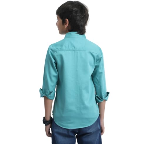 Image of Red Nine Rocket Science Boys' Solid Satin-Finish Poly Cotton Shirt | Single Pocket, Spread Collar, Long Sleeve, Casual