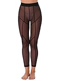 FEESHOW Damen Transparent Leggings Unterwäsche Mesh Netz Pantyhose Sporthose Fitness Laufen Yogahose Bikini Cover Up Hosen Schwarz B S