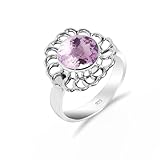 Anillo de compromiso tradicional de plata de ley 925 hecho a mano con amatista rosa, para mujeres y hombres HQ-SR80-PAMTST-11