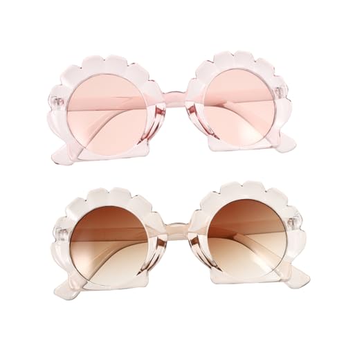 2 Pairs Vintage Baby Sunglasses Irregular Style Shell Mirror Shades UV Protection for Kids Stylish Travel Eyewear for Boys and Girls