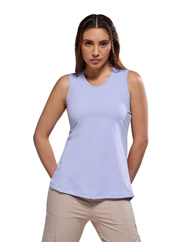 Image of TECHNOSPORT Women Solid Slim Fit Round Neck Tank Top with Cotflex for Gym, Sports and Regular Use