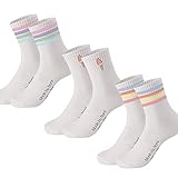 Made by Nami [VERBESSERT] Retro Tennis-Socken 3-er Set - Weiße Unisex Sport-Socken mit Print - 3 Paar Atmungsaktive Crew Socks - Baumwoll-Socken Herren Damen - Festival Accessoires (35-40, Set 3)