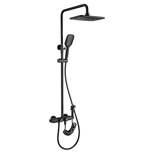 Sistema de ducha de lluvia termostático, juego completo de ducha montado en la pared, mezclador de lluvia de latón con boquilla de bañera, ducha de mano de 3 modos, cabezal de ducha, pulverizador de