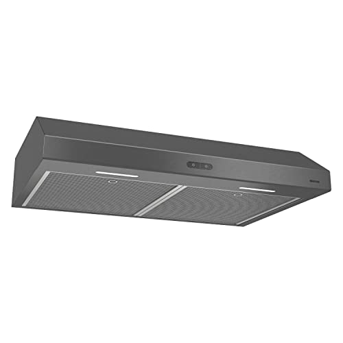 Broan Glacier Convertible Range Hood, Exhaust Fan and Light Combo for Over Kitchen Stove, Black Stainless Steel, 30