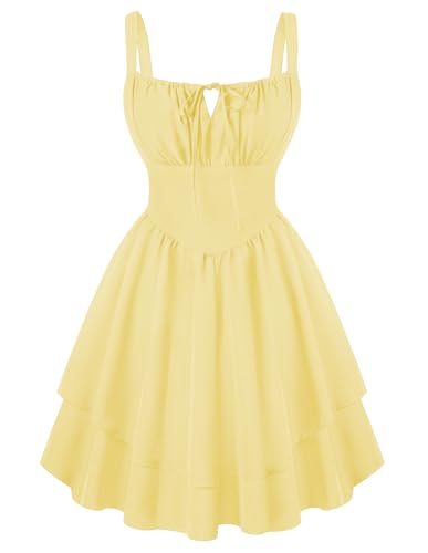 Image of Scarlet Darkness Corset Mini Dress for Women Teens Grad Homecoming Sundress | Corset mini dress with adjustable straps, square neck front tie, smocked back, left zip, side pockets, dual-layer A-line hem