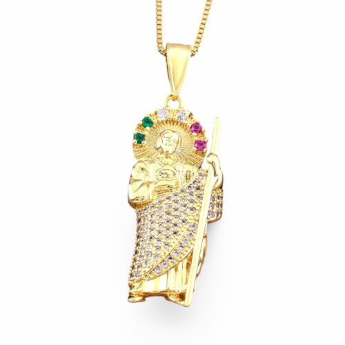 Collier Plaqué Or et Pendentif Cristal Arc-en-Ciel Style Religieux Rétro