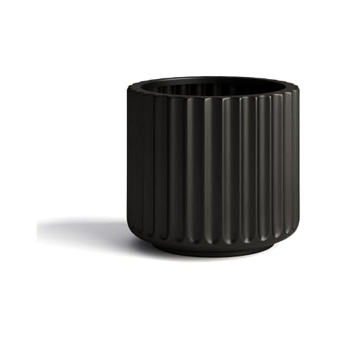 DTY Signature Mount Shavano 1-Piece Fluted Fiberstone Planter for Indoor/Outdoor, Black, 12.4" H x 13.7" Dia (11.75" Opening) - Medium Cover