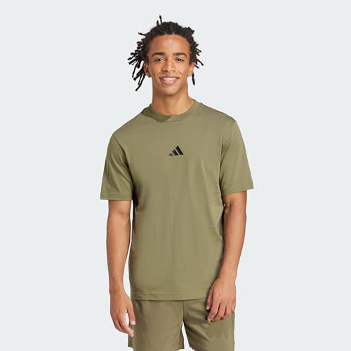 adidas Men's Essentials SMALL Logo Single Jersey Tee, Olive strata/Black, XL