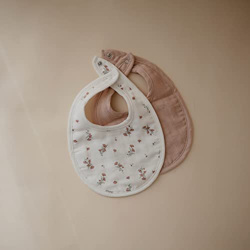 Mushie Muslin Baby Bib | Soft Cotton For Infant Drips, Drools & Feedings | Adjustable Fit | 2 Pack (Blush/Pink Floral) #TOP1