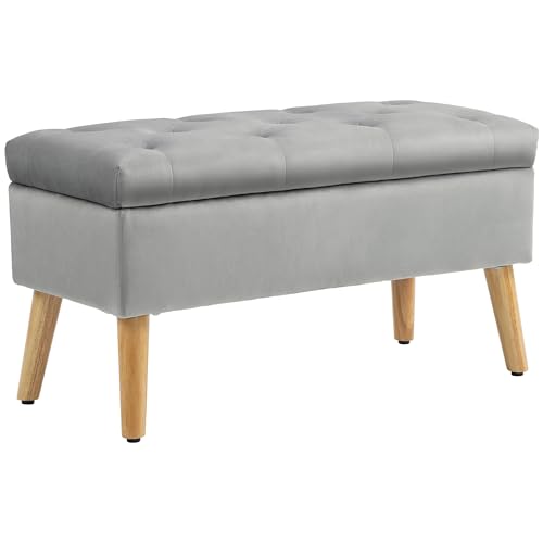 HOMCOM Banc de Rangement, Coffre de Rangement, avec Couvercle, Tissu Effet Velours, Pieds en Bois, Charge jusqu'à 120 kg, pour Salon, Chambre, entrée, 80 x...