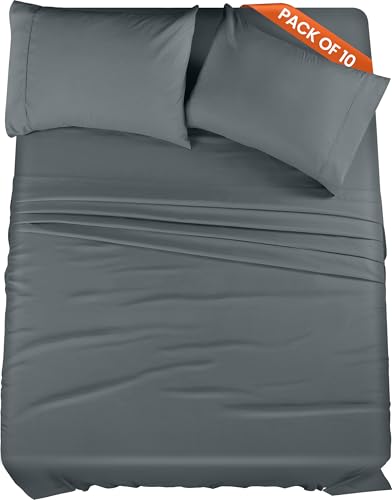 Image of Utopia Bedding Queen Size Sheet Set - Bulk Pack of 10 Bed Sheets Set - Soft Brushed Microfiber - Deep Pockets - Shrinkage & Fade Resistant - Easy Care (Grey)
