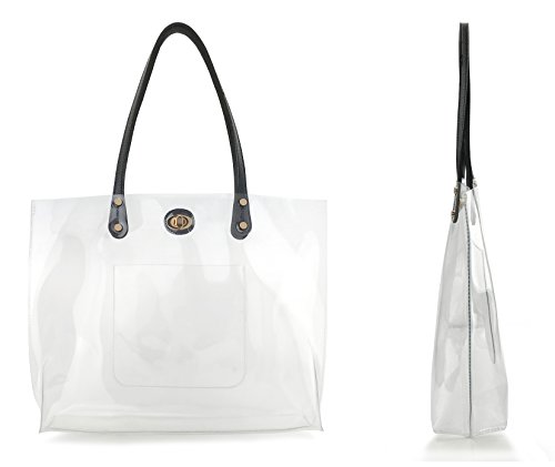 Bolso tote de PVC transparente para mujer con clutch a rayas miniatura 6