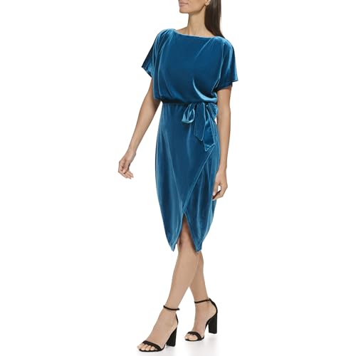 Image of Kensie Womens Short Sleeve Tie Waist Midi Dress