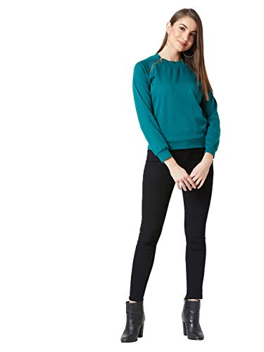 Image of Miss Chase Women's Turquoise Solid Cotton Sweatshirt