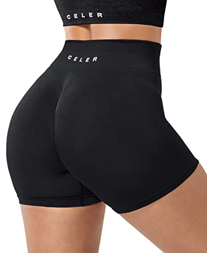 Celer Damen Workout-Shorts, Chemie, nahtlos, Scrunch Butt Gym Shorts, hohe Taille, Yoga Athletic Booty Shorts, schwarz, Mittel