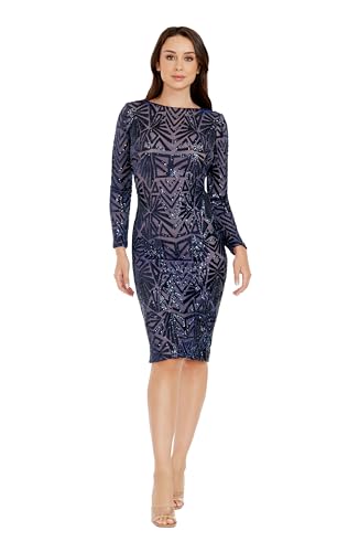 Image of Dress The Population Womens Emery Long Sleeve Stretch Sequin Midi Sheath Ddr147