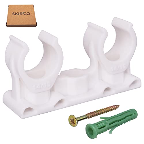 SKIR'CO (10 pcs) Double Pipe Clips, Plastic Clamps for 14-15 mm Pipes, U Type Pipe Clamp, Tubing White Clips, Hose Hangers - Image 2