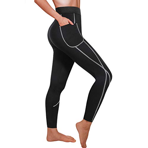 Irisnaya Women Hot Sauna Neoprene Sweat Tights Compression Pants for Weight Loss Thermo Slimming Capris Sport Yoga Leggings (Black, M)