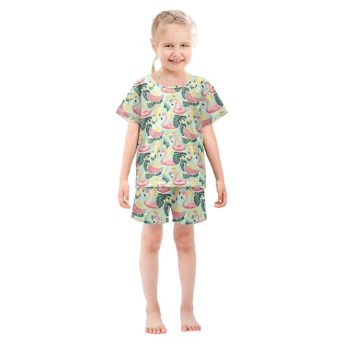 Flamingo Watermelon Lemon Pajama Set, Short Sleeve Cotton Sleepwear Nightwear3