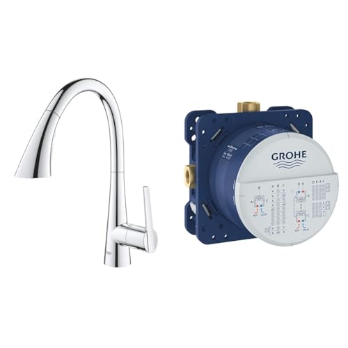 GROHE Mitigeur évier Chromé Zedra 32294002 (Import Allemagne) & Corps encastré universel 1/2 Rapido SmartBox 35600000, Laiton, Bleu