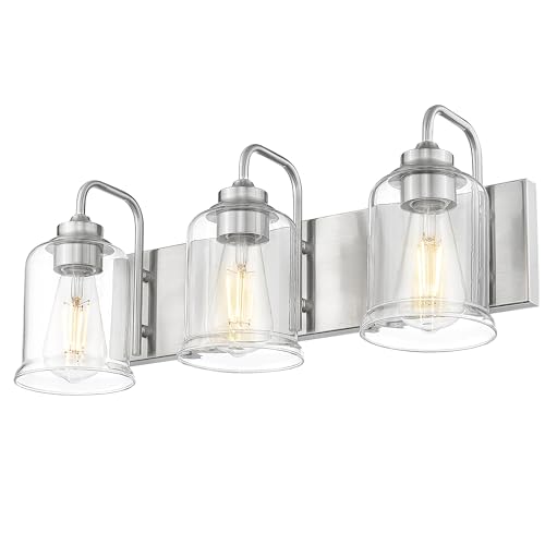 Image of zeyu 20.5 Inch Modern Bathroom Vanity Lamp, 3-Light Wall Mirror Light for Bathroom, Brushed Nickel Finish with Clear Glass Shade, ZSL72B-3W BN